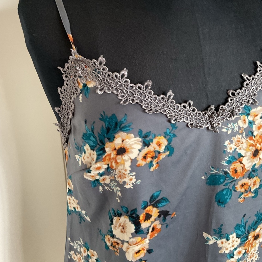 Honey Punch Orange Gray Floral Slip Dress L Large Mini Spaghetti Strap Night Out - Picture 5 of 10